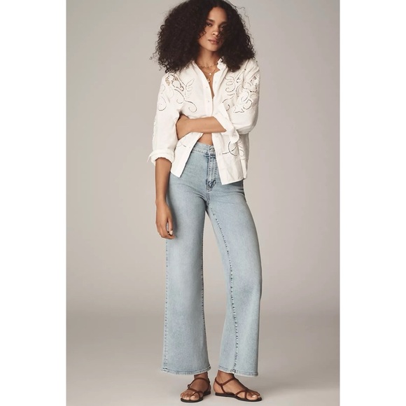 NWT FRAME Le Pixie Slim Palazzo High Rise Wide Leg Jeans Denim Light Wash Blue - Picture 1 of 17
